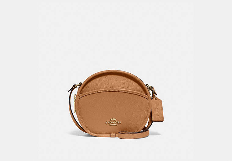 COACH®,CANTEEN CROSSBODY,Leather,Small,Gold/LIGHT SADDLE,Front View