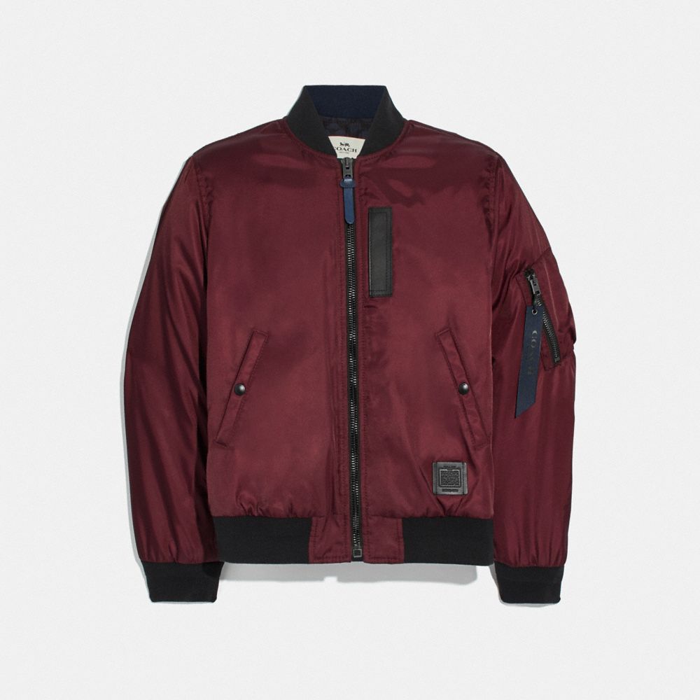 COACH®,MA-1 JACKET,MERLOT,Front View