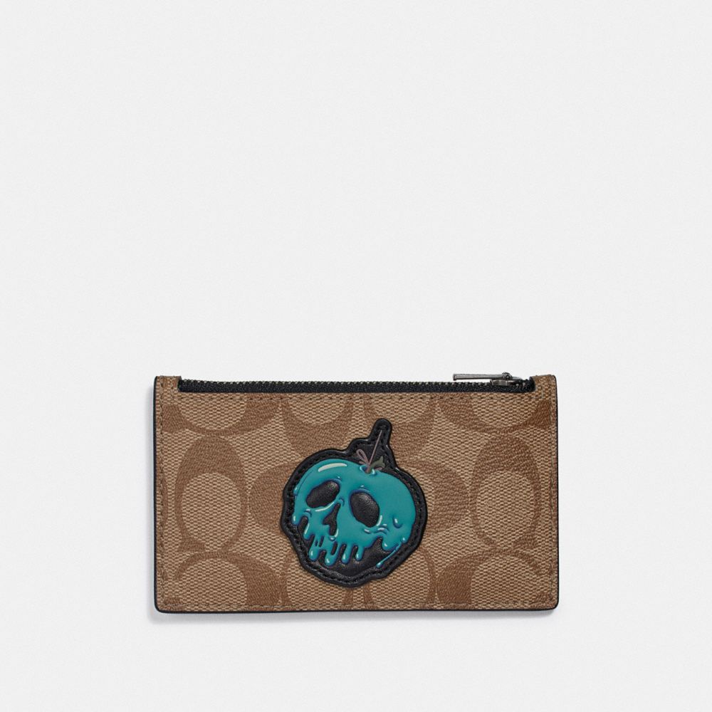 Disney X Coach Zip Card Case In Signature Canvas With Snow White And The Seven Dwarfs Patch