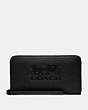 COACH®,JES LARGE PHONE WALLET WITH HORSE AND CARRIAGE,Leather,Mini,Gold/Black,Front View