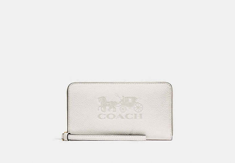 COACH®,JES LARGE PHONE WALLET WITH HORSE AND CARRIAGE,Leather,Mini,Gold/Chalk,Front View