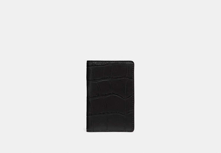 COACH®,CARD WALLET,Leather,Gunmetal/Black,Front View