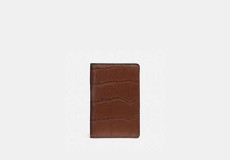 COACH®,CARD WALLET,Leather,Gunmetal/Saddle,Front View