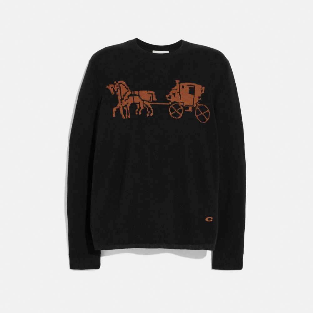 Pull en intarsia cheval et calèche