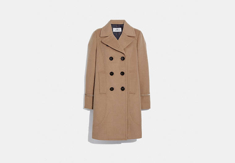 COACH®,TAILORED WOOL COAT,wool,Light Camel,Front View