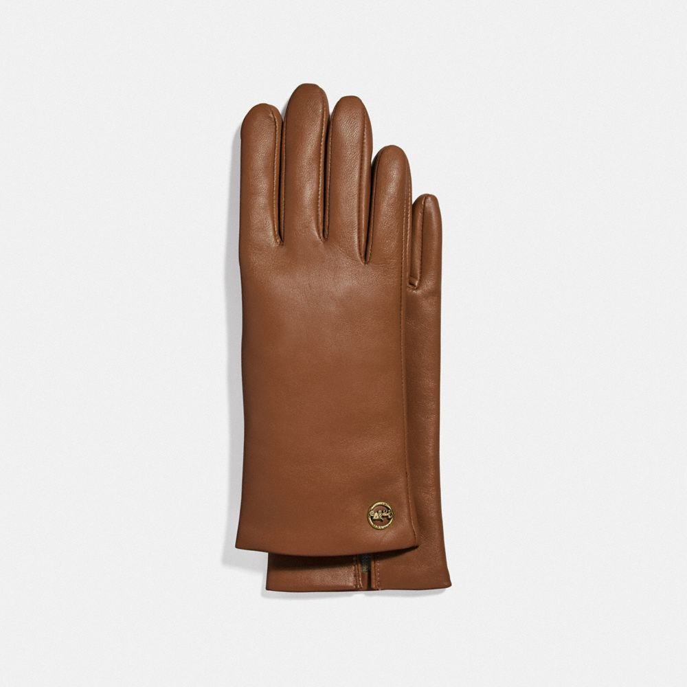 COACH®,GANTS TECHNIQUES EN CUIR PLAQUE POUR CHEVAL ET CARROSSERIE,Cuir,Brun,Front View