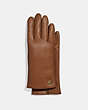 COACH®,HORSE AND CARRIAGE PLAQUE LEATHER TECH GLOVES,Leather,Saddle,Front View
