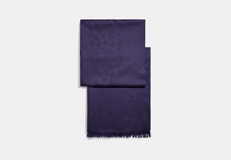 COACH®,SIGNATURE WRAP,woolsilkblend,Dark Purple,Front View