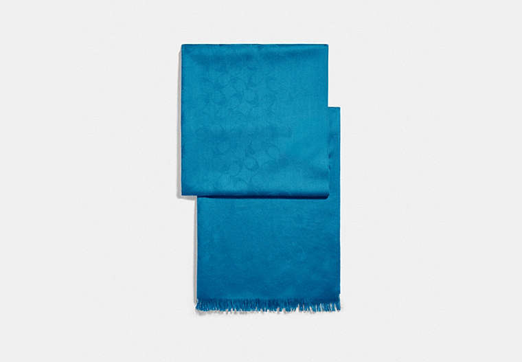 COACH®,CHÂLE SIGNATURE,mélange de laine et de soie,Bleu pâle céruléen,Front View