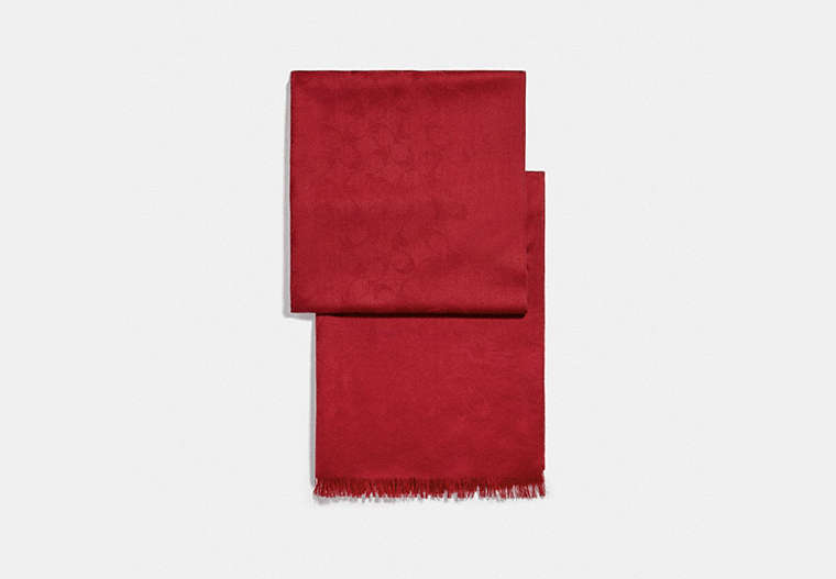 COACH®,CHÂLE SIGNATURE,mélange de laine et de soie,Rouge véritable,Front View