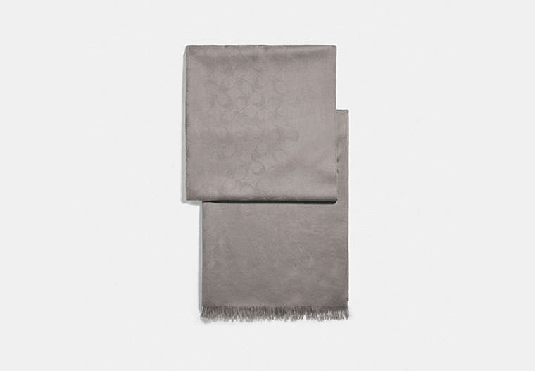 COACH®,SIGNATURE WRAP,woolsilkblend,Light Grey,Front View