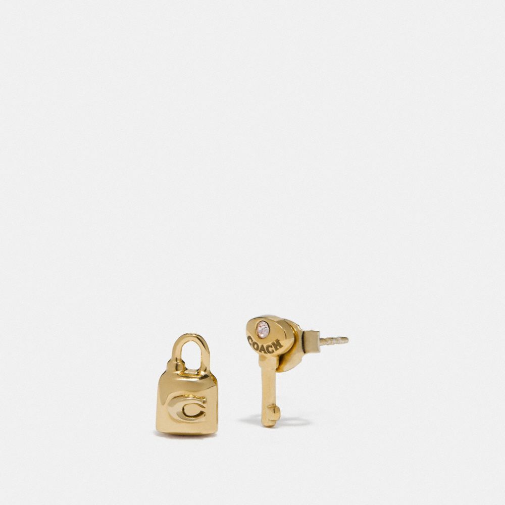 Lock & Key Gold Dipped Stud Earrings