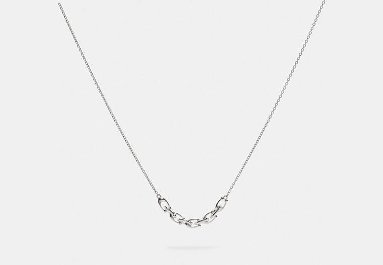 COACH®,SIGNATURE LINK NECKLACE,Metal,Silver,Front View