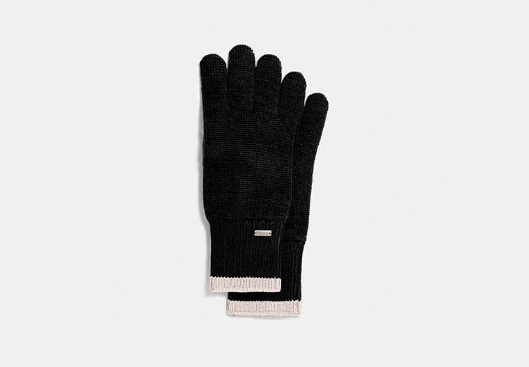COACH®,COLORBLOCKED KNIT TECH GLOVES,Black,Front View