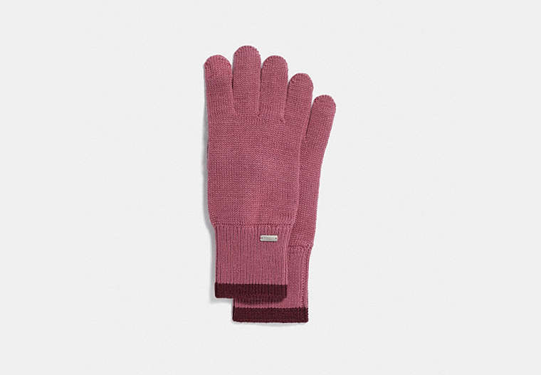COACH®,COLORBLOCKED KNIT TECH GLOVES,PINK,Front View