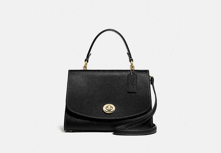 COACH®,TILLY TOP HANDLE SATCHEL,Leather,Medium,Gold/Black,Front View