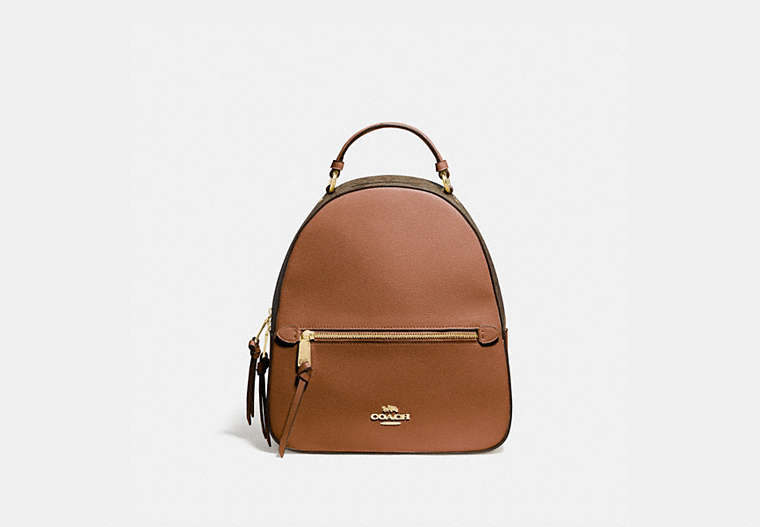 COACH®,JORDYN BACKPACK WITH SIGNATURE CANVAS,pvc,Large,Gold/Khaki Saddle 2,Front View