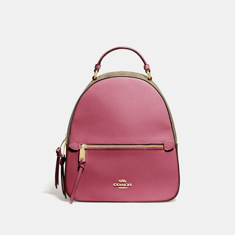 COACH®,JORDYN BACKPACK WITH SIGNATURE CANVAS,pvc,Large,Gold/Light Khaki Rouge,Front View