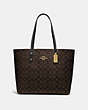 COACH®,TOWN TOTE IN SIGNATURE CANVAS,pvc,Large,Gold/Brown Black,Front View