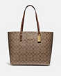 COACH®,TOWN TOTE IN SIGNATURE CANVAS,pvc,Large,Gold/Khaki Saddle 2,Front View