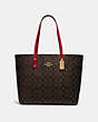 COACH®,TOWN TOTE IN SIGNATURE CANVAS,pvc,Large,Gold/Brown True Red,Front View