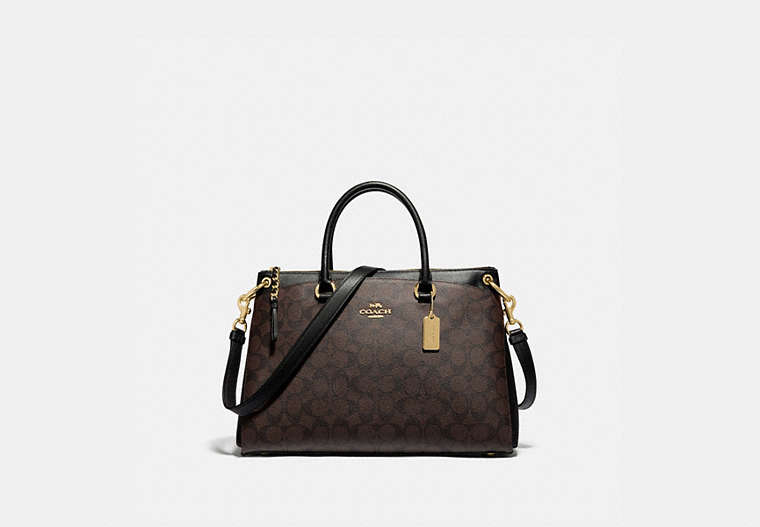 COACH®,MIA SATCHEL IN SIGNATURE CANVAS,pvc,Large,Gold/Brown Black,Front View