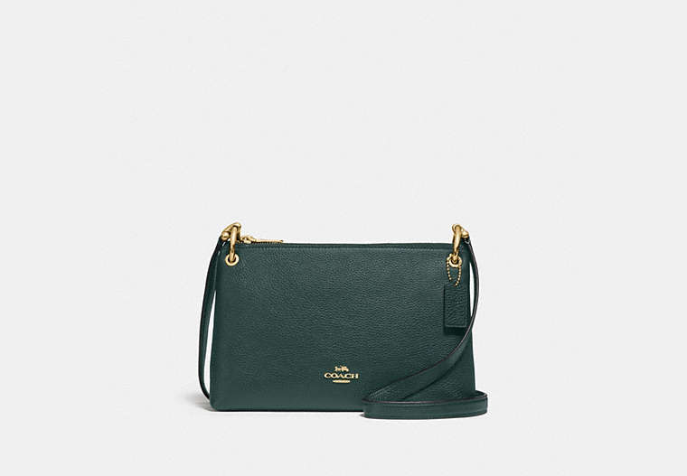COACH®,MIA CROSSBODY,Leather,Small,Gold/Evergreen,Front View