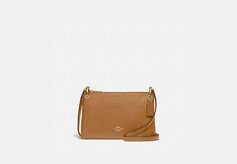 COACH®,MIA CROSSBODY,Leather,Small,Gold/LIGHT SADDLE,Front View