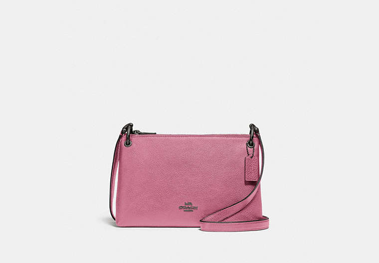 COACH®,MIA CROSSBODY,Leather,Small,Gunmetal/Pink Rose,Front View