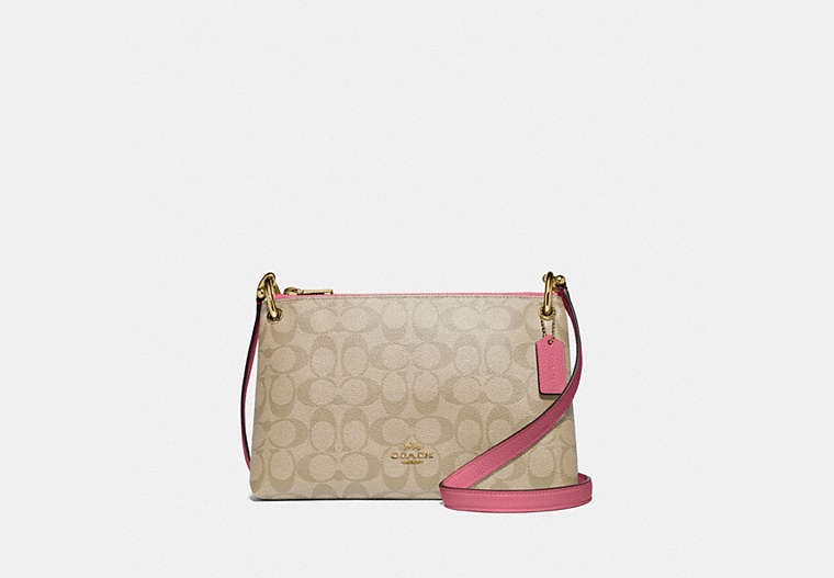 COACH®,MIA CROSSBODY IN SIGNATURE CANVAS,pvc,Small,Gold/Light Khaki Rouge,Front View