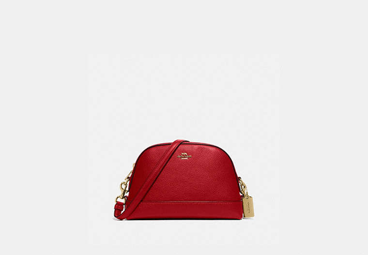 COACH®,DOME CROSSBODY,Leather,Small,Gold/True Red,Front View