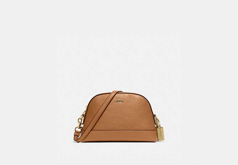 COACH®,DOME CROSSBODY,Leather,Small,Gold/LIGHT SADDLE,Front View