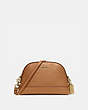 COACH®,DOME CROSSBODY,Leather,Small,Gold/LIGHT SADDLE,Front View