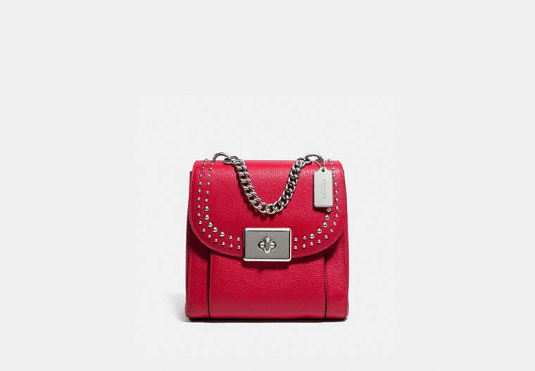 COACH®,CASSIDY BACKPACK WITH RIVETS,Leather,Medium,Silver/Bright Cardinal,Front View