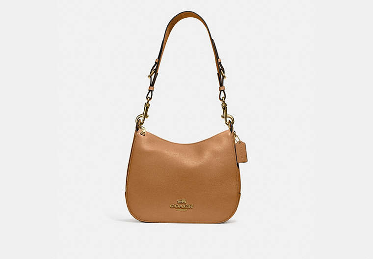 COACH®,JES HOBO,Leather,Large,Gold/LIGHT SADDLE,Front View