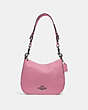 COACH®,JES HOBO,Leather,Large,Gunmetal/Pink Rose,Front View