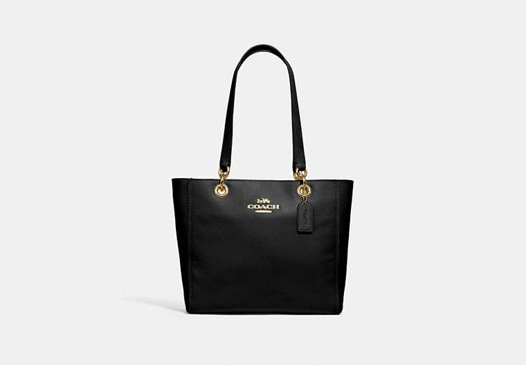 COACH®,JES TOTE,Leather,Medium,Gold/Black,Front View