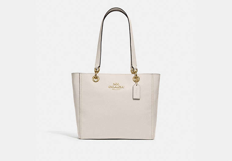 COACH®,JES TOTE,Leather,Medium,Gold/Chalk,Front View