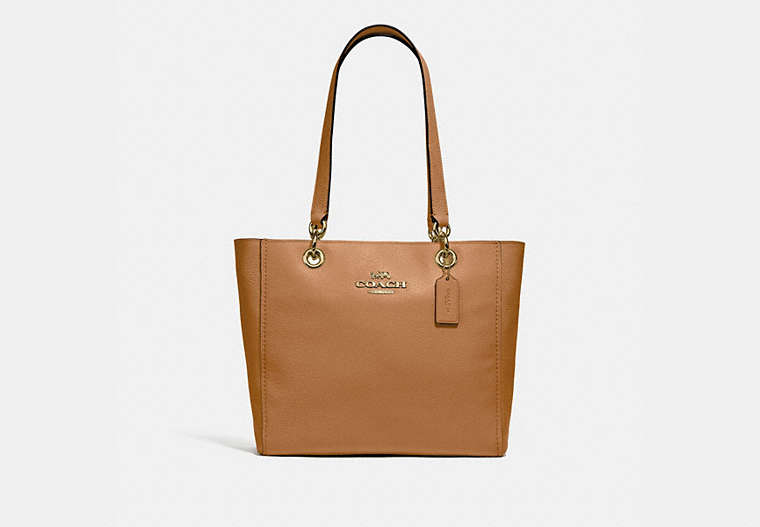 COACH®,JES TOTE,Leather,Medium,Gold/LIGHT SADDLE,Front View