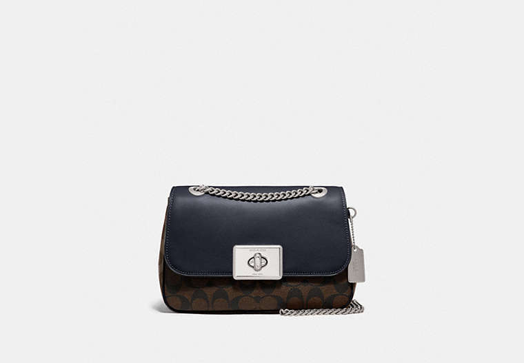 COACH®,CASSIDY CROSSBODY IN BLOCKED SIGNATURE CANVAS,pvc,Silver/Brown Midnight,Front View