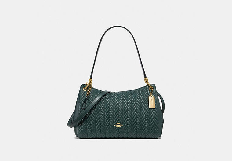COACH®,SMALL MIA SHOULDER BAG WITH QUILTING,Leather,Medium,Gold/Evergreen,Front View