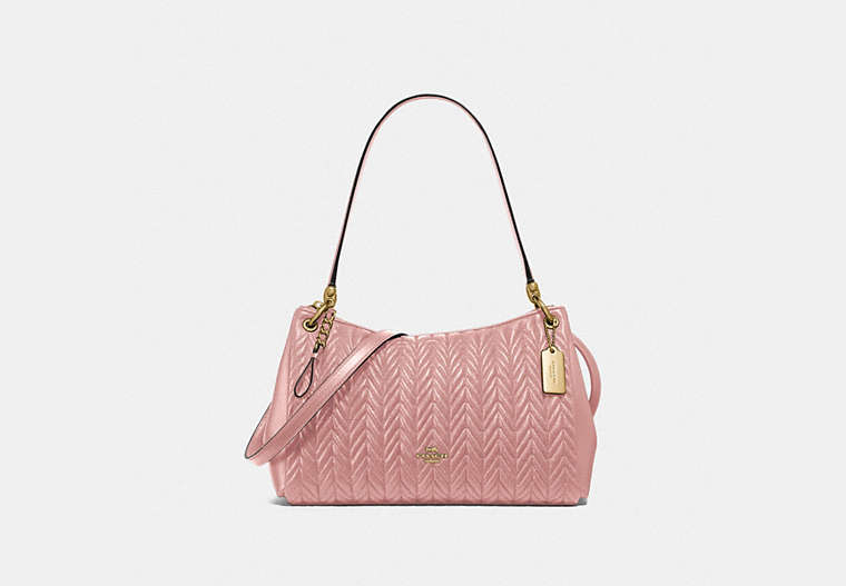COACH®,SMALL MIA SHOULDER BAG WITH QUILTING,Leather,Medium,Gold/Pink Petal,Front View