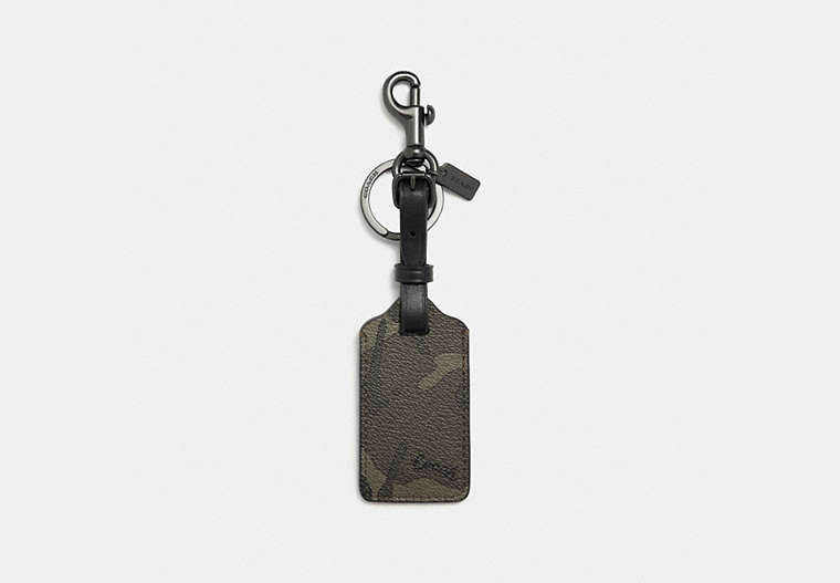 COACH®,LUGGAGE TAG WITH CAMO PRINT,Gunmetal/Green,Front View