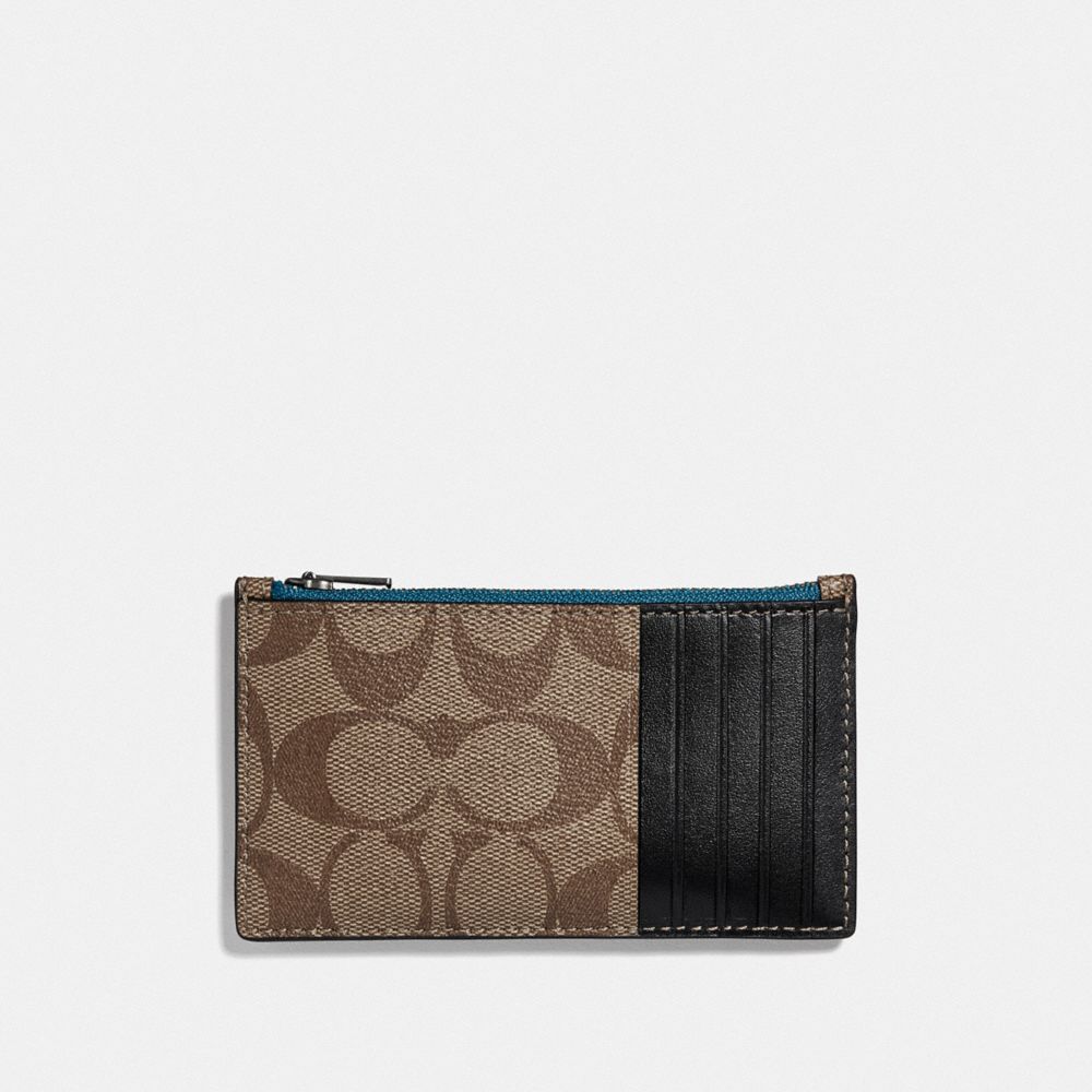 Porte-cartes zippé en toile emblématique avec inscription Coach