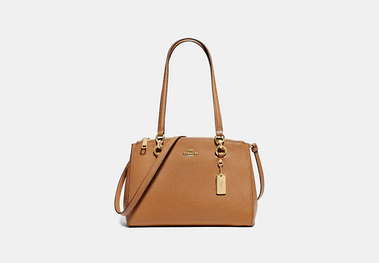 COACH®,ETTA CARRYALL,Leather,Medium,Gold/LIGHT SADDLE,Front View