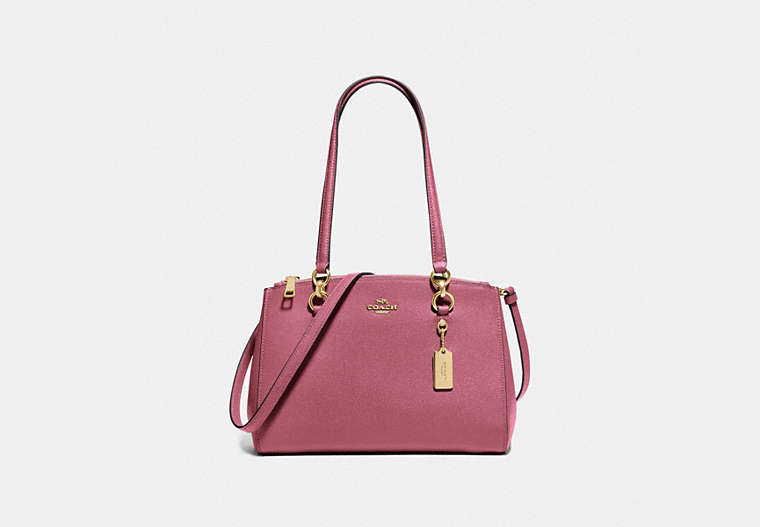 COACH®,ETTA CARRYALL,Leather,Medium,Gold/Rouge,Front View