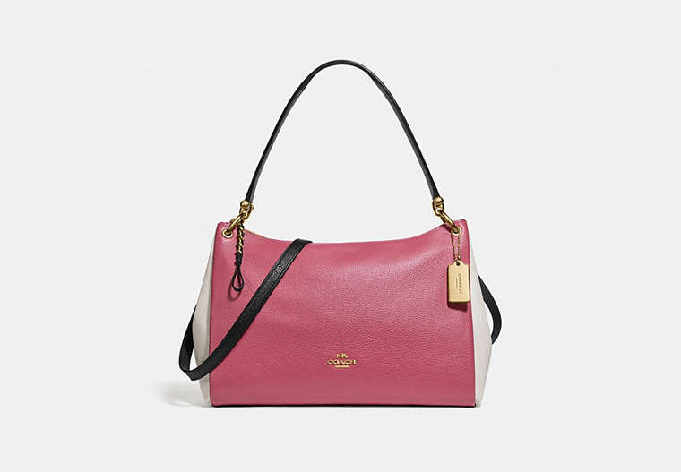 COACH®,MIA SHOULDER BAG IN COLORBLOCK,Leather,Large,Gold/Rouge Multi,Front View