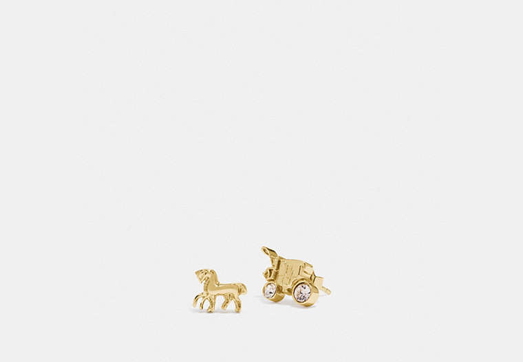 COACH®,HORSE AND CARRIAGE STUD EARRINGS,Metal,Gold,Front View image number 0