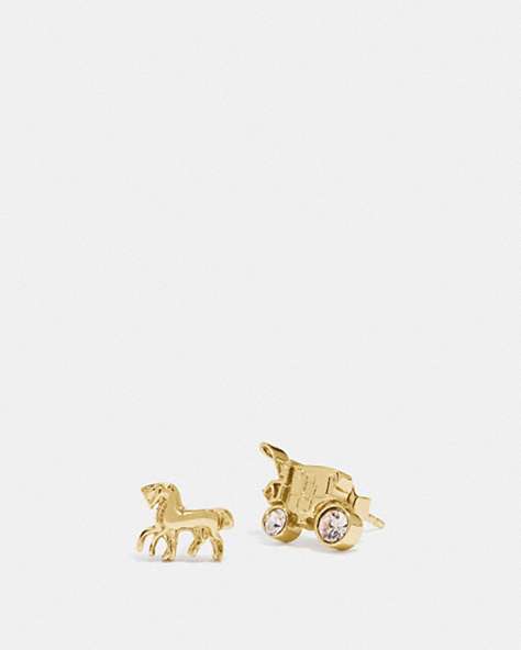 COACH®,HORSE AND CARRIAGE STUD EARRINGS,Metal,Gold,Front View