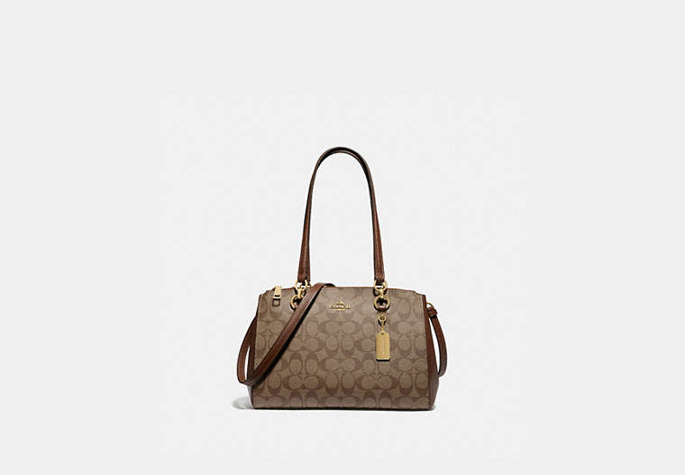 COACH®,ETTA CARRYALL IN SIGNATURE CANVAS,Leather,Medium,Gold/Khaki Saddle 2,Front View
